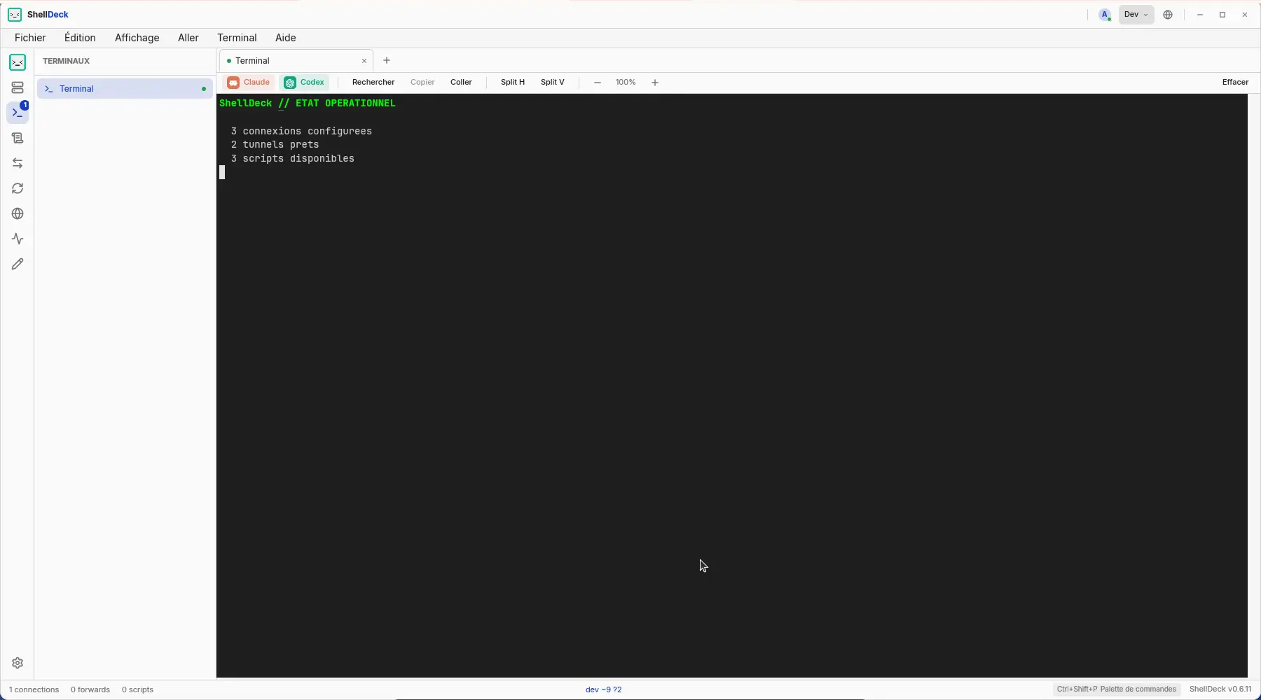 Terminal ShellDeck en mode Dev